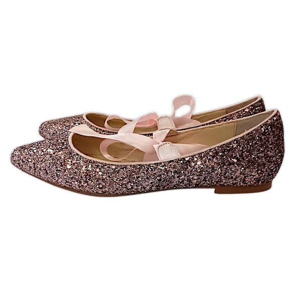 Betsey Johnson Glittery Ballet Flats 6M Lia Balletcore Bow Tie Romantic Coquette - Picture 5 of 16